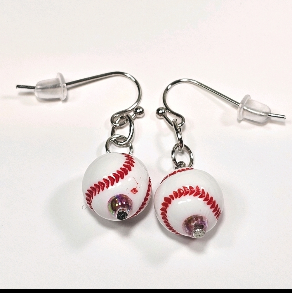 Baseball Acrylic Bead Sporty Fasion Dangling Drop Earrings - Picture 5 of 7